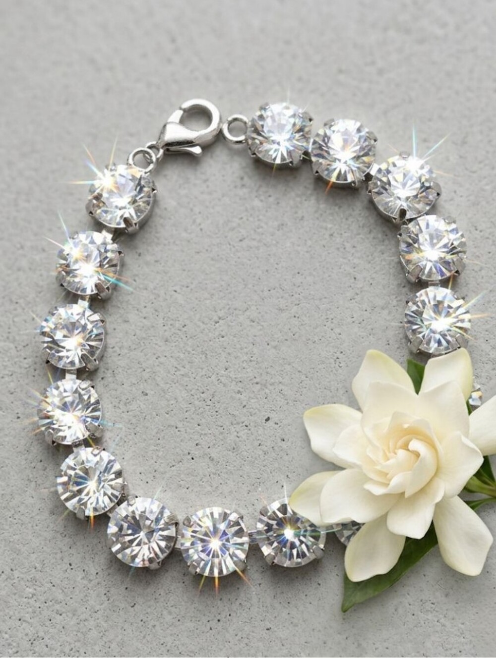 Sparkly Slivertone Bracelet with 16 clear crystals, 6" length